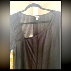 Beautiful black midi dress with unique neck line.